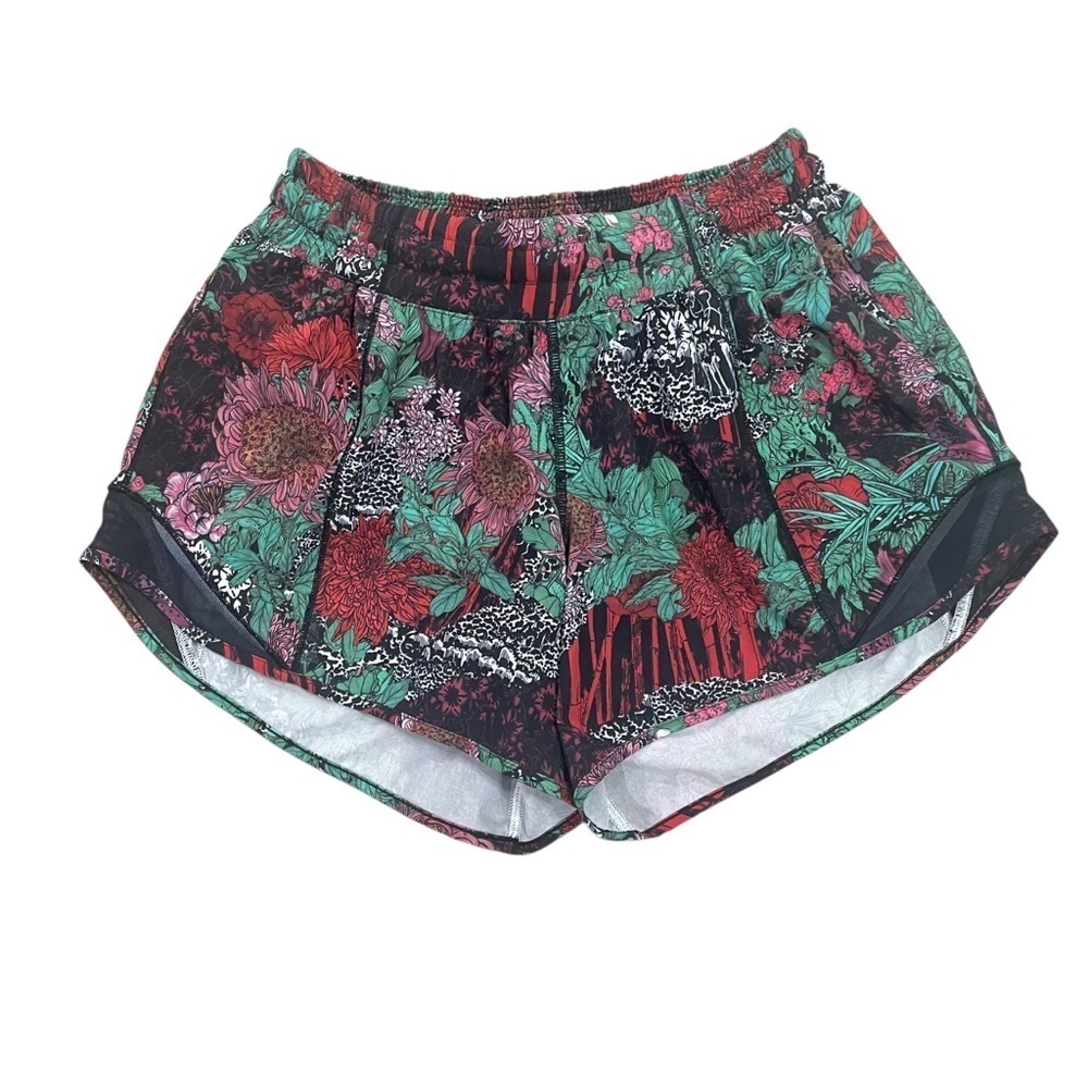 Lululemon Hotty Hot Shorts Long 4" Zen Garden Floral Black Lined Running Size 4